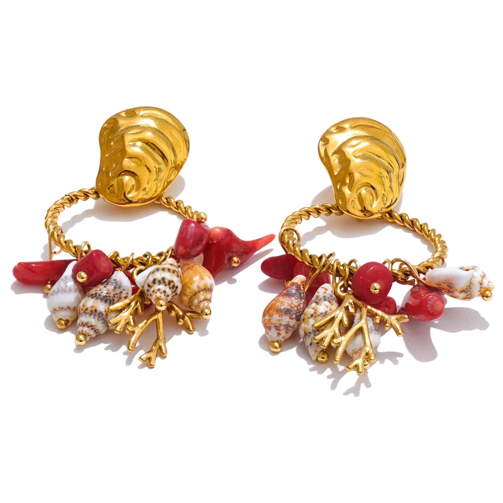 Crimson Tide Shell Earrings β Golden Glow That Steals the Spotlight!