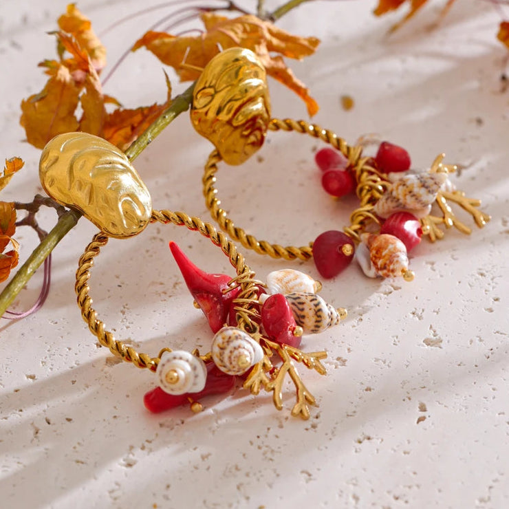 Crimson Tide Shell Earrings β Golden Glow That Steals the Spotlight!
