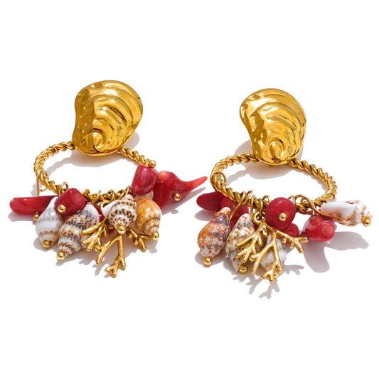 Crimson Tide Shell Earrings – Golden Glow That Steals the Spotlight!