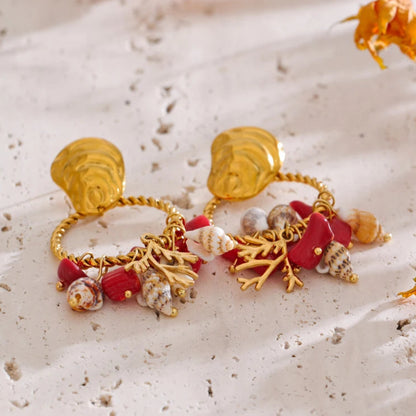 Crimson Tide Shell Earrings – Golden Glow That Steals the Spotlight!